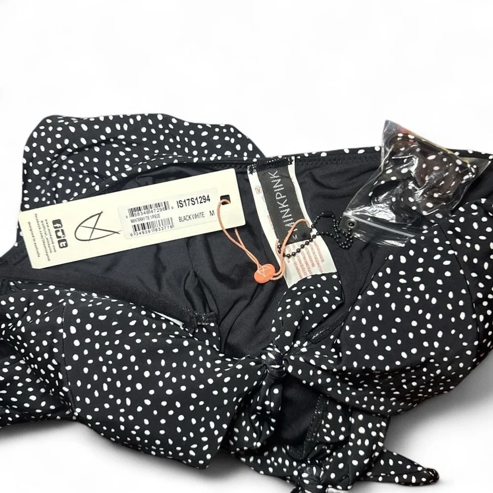 NWT MINKPINK Mantaray Tie Retro Black Polka Dot One-Piece Swimsuit — MEDIUM